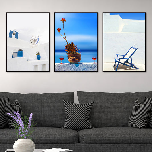 Modern Sea Still Life Art Print Blue and White Textured Wall Decor for Living Room Blue Clearhalo 'Art Gallery' 'Canvas Art' 'Contemporary Art Gallery' 'Modern' Arts' 1760710