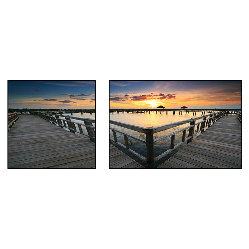 Tropics Sea Bridge Scenery Canvas Pastel Color Multi-Piece Wall Art Print for Living Room Clearhalo 'Art Gallery' 'Canvas Art' 'Contemporary Art Gallery' 'Modern' Arts' 1760766