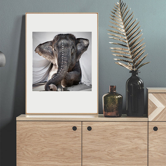 Contemporary Style Lying Elephant Canvas Gray Textured Art Print for Dining Room Grey Clearhalo 'Art Gallery' 'Canvas Art' 'Contemporary Art Gallery' 'Modern' Arts' 1760767