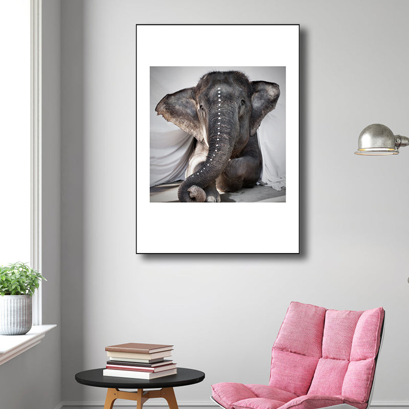 Contemporary Style Lying Elephant Canvas Gray Textured Art Print for Dining Room Clearhalo 'Art Gallery' 'Canvas Art' 'Contemporary Art Gallery' 'Modern' Arts' 1760768