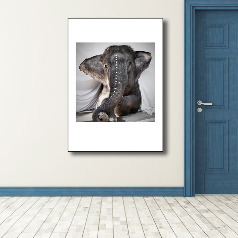 Contemporary Style Lying Elephant Canvas Gray Textured Art Print for Dining Room Clearhalo 'Art Gallery' 'Canvas Art' 'Contemporary Art Gallery' 'Modern' Arts' 1760769