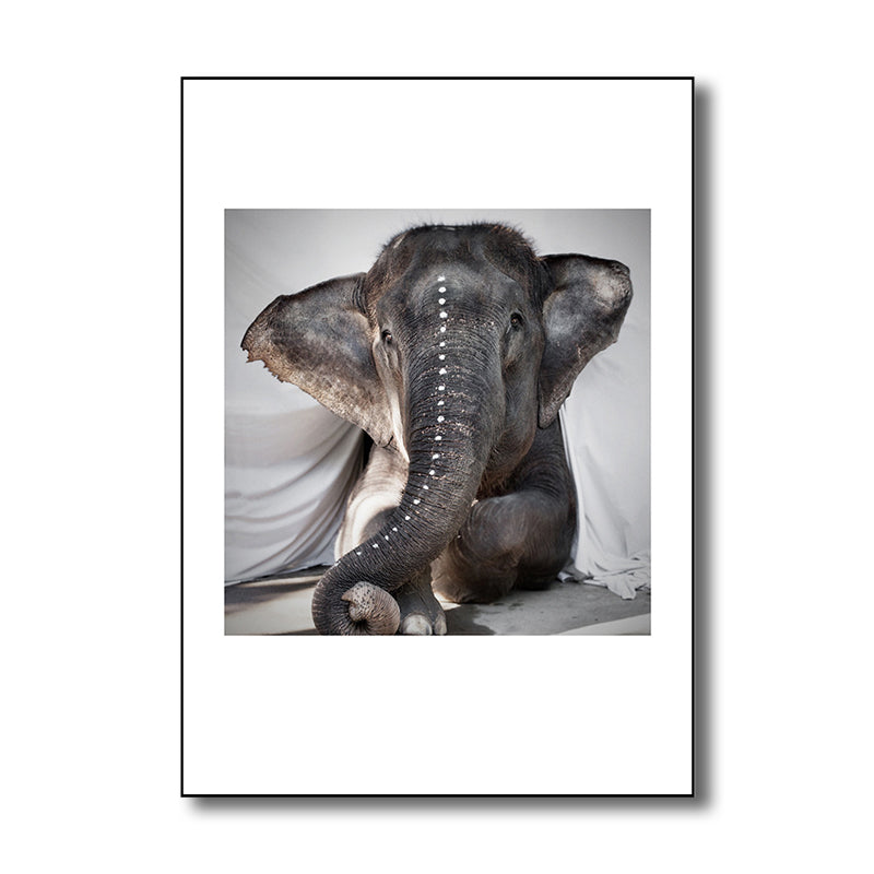 Contemporary Style Lying Elephant Canvas Gray Textured Art Print for Dining Room Clearhalo 'Art Gallery' 'Canvas Art' 'Contemporary Art Gallery' 'Modern' Arts' 1760770