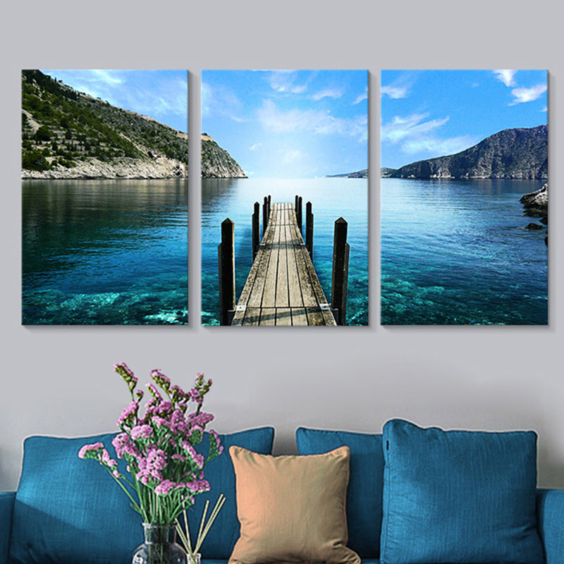 Blue Photography Canvas Art Multi-Piece Contemporary Bedroom Wall Decor, Set of Three Blue Clearhalo 'Art Gallery' 'Canvas Art' 'Contemporary Art Gallery' 'Modern' Arts' 1760791
