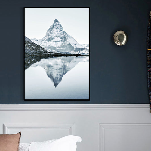 Grey Lakeside Snowy Mountain Canvas Landscape Modern Textured Wall Art Print for Room Grey Clearhalo 'Art Gallery' 'Canvas Art' 'Contemporary Art Gallery' 'Modern' Arts' 1760798