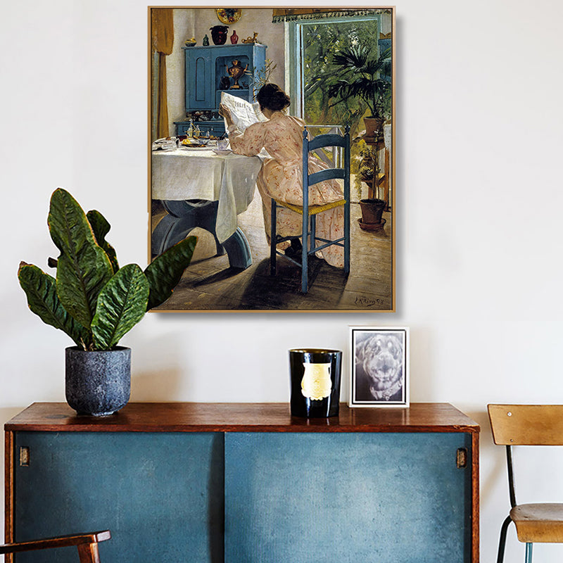 Impressionism Reading Maiden Art Print Canvas Textured Brown Wall Decor for Bathroom Clearhalo 'Arts' 'Canvas Art' 1760807