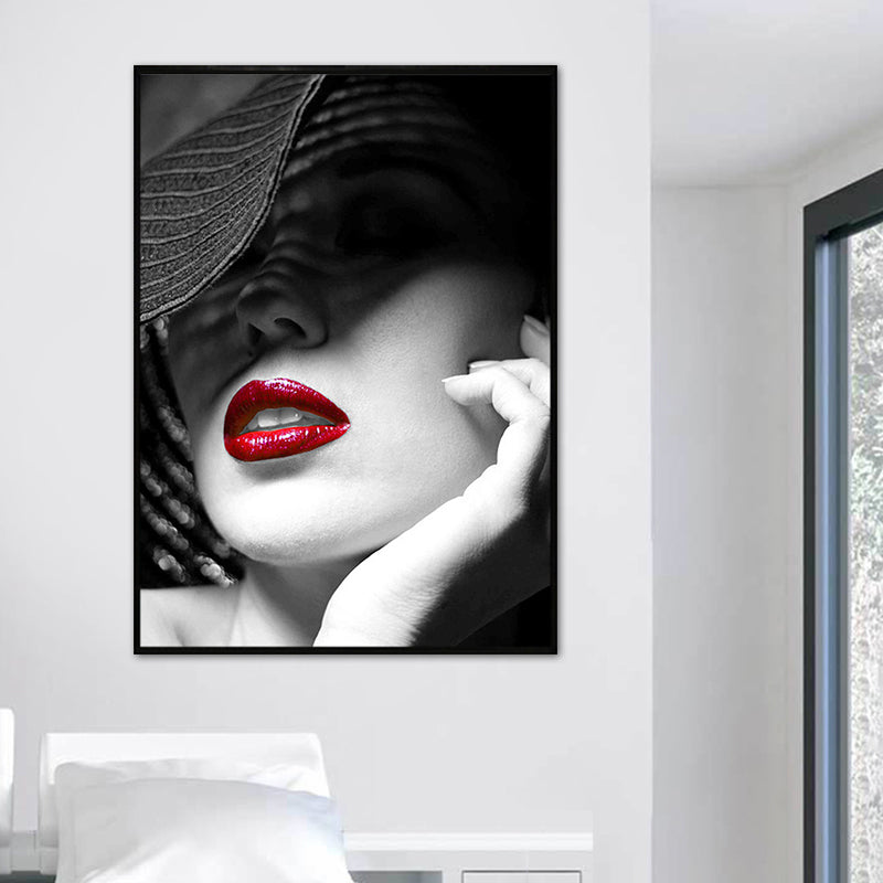 Soft Color Vintage Canvas Hatted Girl Painting for Dining Room, Multiple Sizes Options Black Clearhalo 'Arts' 'Canvas Art' 1760812