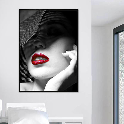 Soft Color Vintage Canvas Hatted Girl Painting for Dining Room, Multiple Sizes Options Black Clearhalo 'Arts' 'Canvas Art' 1760812