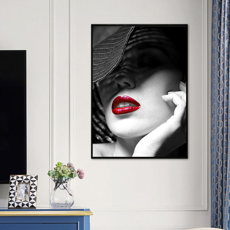 Soft Color Vintage Canvas Hatted Girl Painting for Dining Room, Multiple Sizes Options Clearhalo 'Arts' 'Canvas Art' 1760813