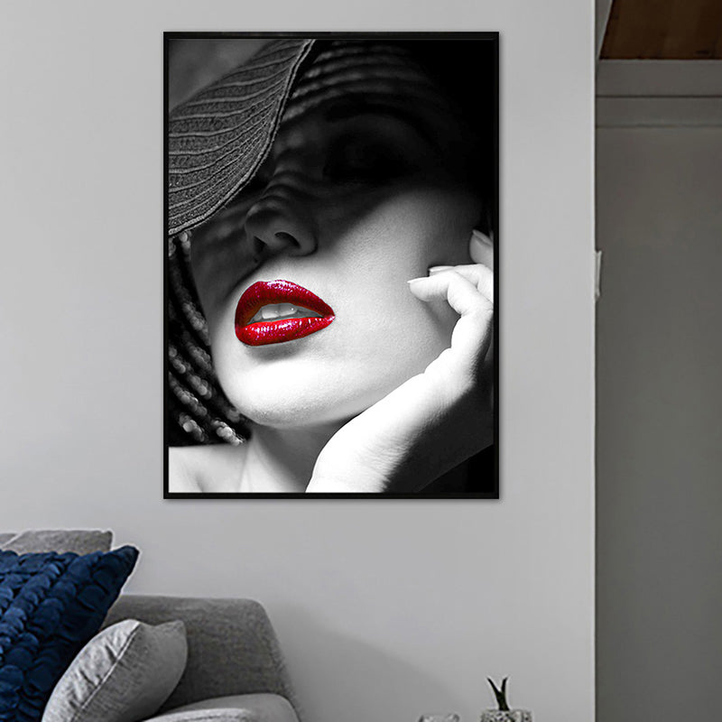 Soft Color Vintage Canvas Hatted Girl Painting for Dining Room, Multiple Sizes Options Clearhalo 'Arts' 'Canvas Art' 1760814
