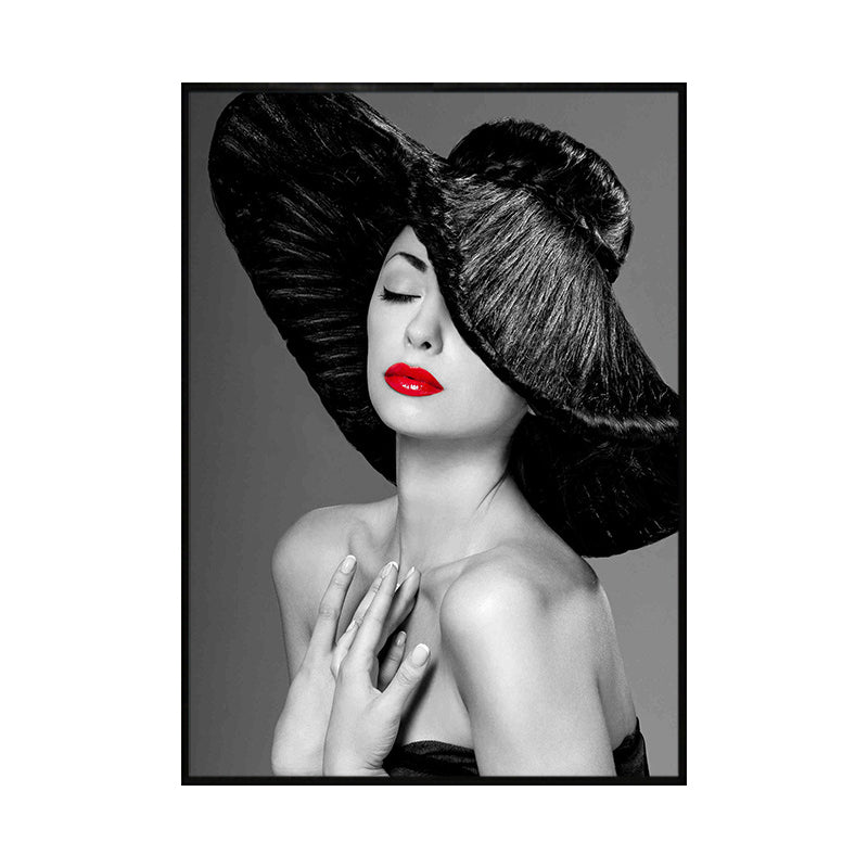 Soft Color Vintage Canvas Hatted Girl Painting for Dining Room, Multiple Sizes Options Clearhalo 'Arts' 'Canvas Art' 1760822