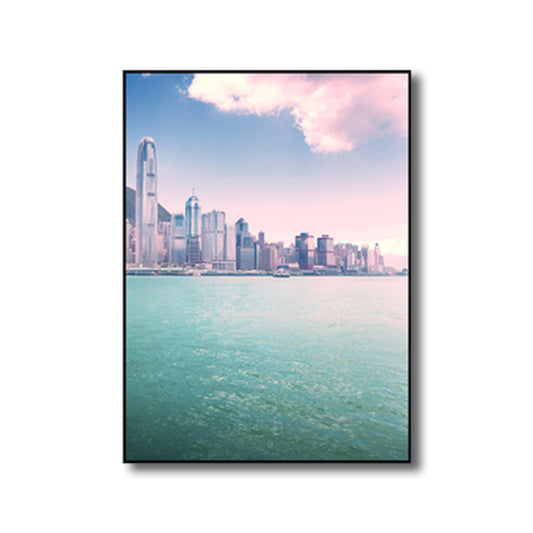 Seaside Skyscrapers Canvas Wall Art Textured Modern Style Bedroom Wall Decor in Blue Clearhalo 'Art Gallery' 'Canvas Art' 'Contemporary Art Gallery' 'Modern' Arts' 1760835