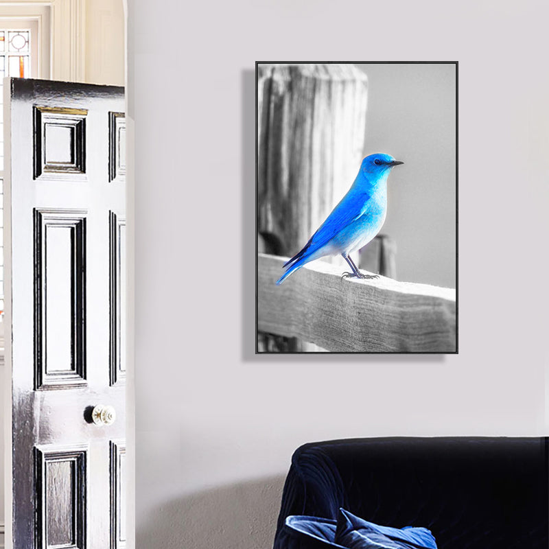 Blue Modern Canvas Wall Art Wild Bird Scenery Painting for Kitchen, Multiple Sizes Clearhalo 'Art Gallery' 'Canvas Art' 'Contemporary Art Gallery' 'Modern' Arts' 1760847