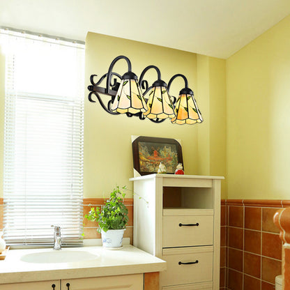 Lodge Leaf Vanity Light 3 Lights Stained Glass Wall Mount Lighting in Beige for Bedroom Lighting Beige Clearhalo 'Industrial' 'Middle century wall lights' 'Tiffany wall lights' 'Tiffany' 'Wall Lamps & Sconces' 'Wall Lights' Lighting' 176085