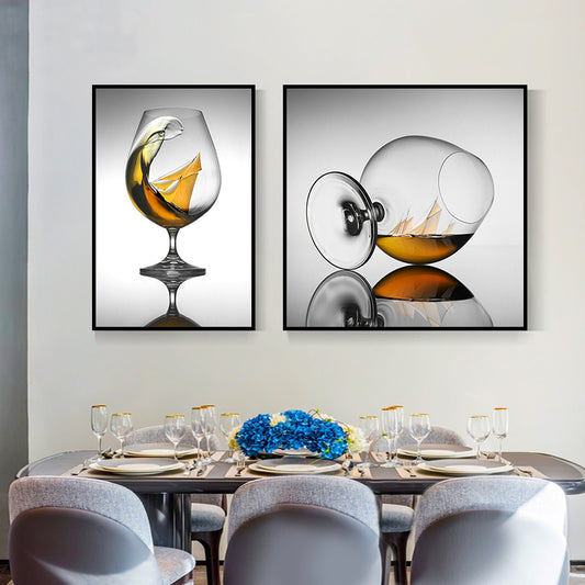 Wine Glasses Wall Art Modern Decent Drinks Canvas Print in Dark Color for Restaurant Grey Clearhalo 'Art Gallery' 'Canvas Art' 'Contemporary Art Gallery' 'Modern' Arts' 1760850