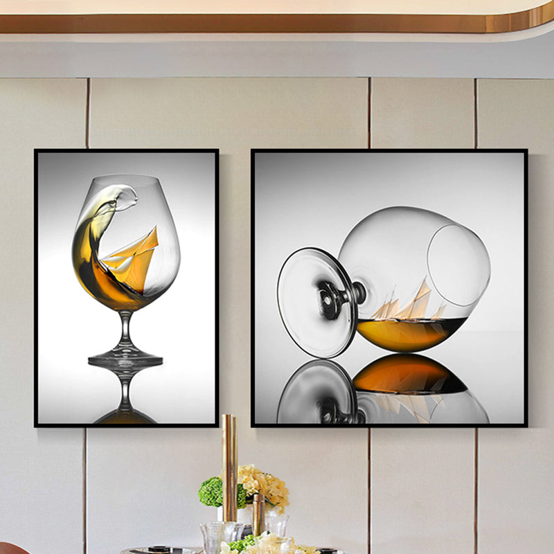 Wine Glasses Wall Art Modern Decent Drinks Canvas Print in Dark Color for Restaurant Clearhalo 'Art Gallery' 'Canvas Art' 'Contemporary Art Gallery' 'Modern' Arts' 1760851