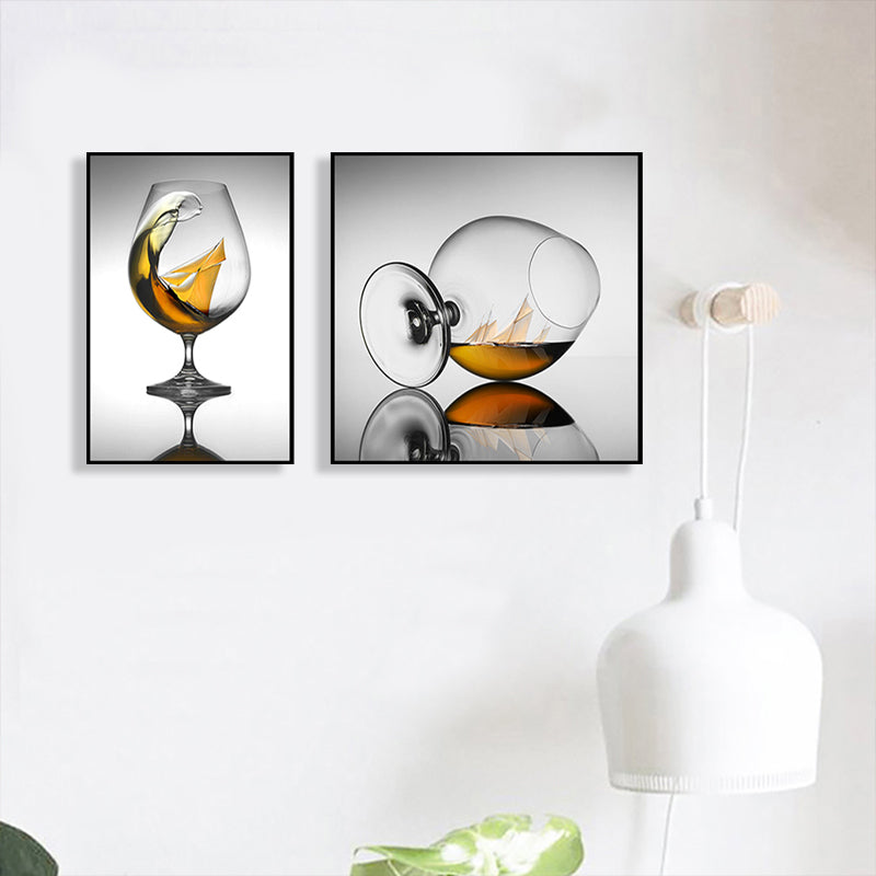 Wine Glasses Wall Art Modern Decent Drinks Canvas Print in Dark Color for Restaurant Clearhalo 'Art Gallery' 'Canvas Art' 'Contemporary Art Gallery' 'Modern' Arts' 1760852