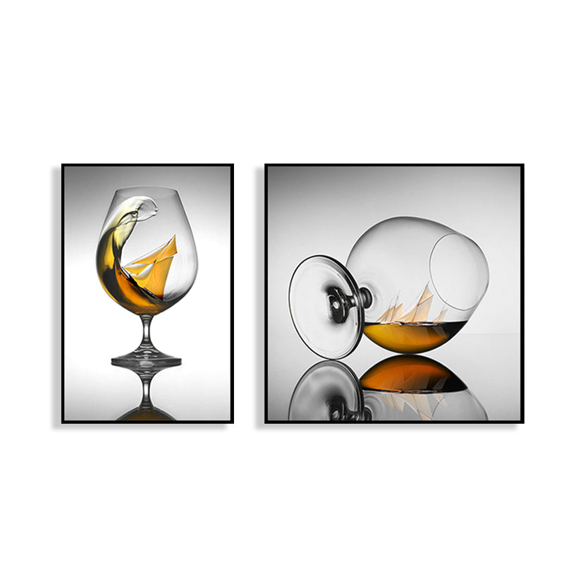 Wine Glasses Wall Art Modern Decent Drinks Canvas Print in Dark Color for Restaurant Clearhalo 'Art Gallery' 'Canvas Art' 'Contemporary Art Gallery' 'Modern' Arts' 1760853
