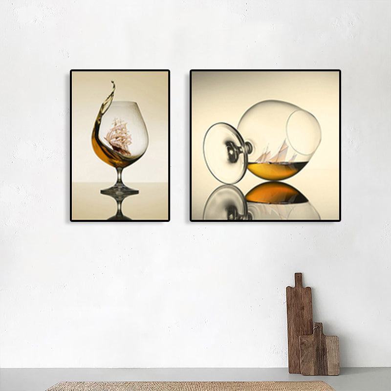 Wine Glasses Wall Art Modern Decent Drinks Canvas Print in Dark Color for Restaurant Brown Clearhalo 'Art Gallery' 'Canvas Art' 'Contemporary Art Gallery' 'Modern' Arts' 1760858