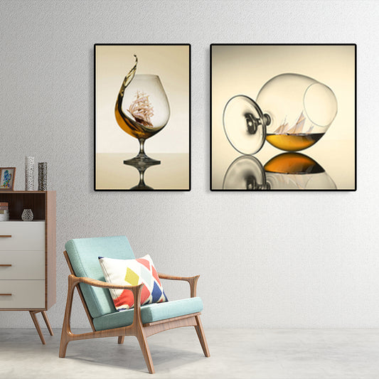 Wine Glasses Wall Art Modern Decent Drinks Canvas Print in Dark Color for Restaurant Clearhalo 'Art Gallery' 'Canvas Art' 'Contemporary Art Gallery' 'Modern' Arts' 1760859