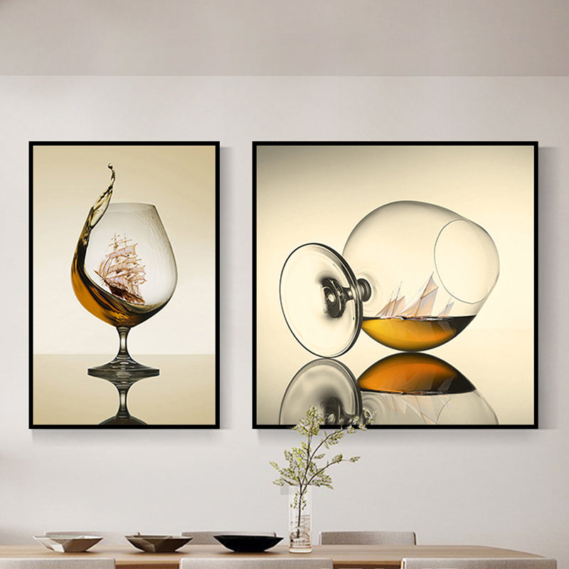 Wine Glasses Wall Art Modern Decent Drinks Canvas Print in Dark Color for Restaurant Clearhalo 'Art Gallery' 'Canvas Art' 'Contemporary Art Gallery' 'Modern' Arts' 1760860