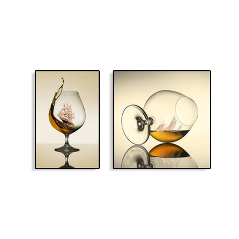 Wine Glasses Wall Art Modern Decent Drinks Canvas Print in Dark Color for Restaurant Clearhalo 'Art Gallery' 'Canvas Art' 'Contemporary Art Gallery' 'Modern' Arts' 1760861