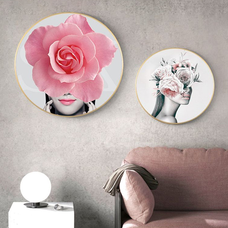 Modern Flower and Girl Canvas Pastel Color Bedroom Wall Art Decor, Multiple Sizes Pink Clearhalo 'Art Gallery' 'Canvas Art' 'Contemporary Art Gallery' 'Modern' Arts' 1760862