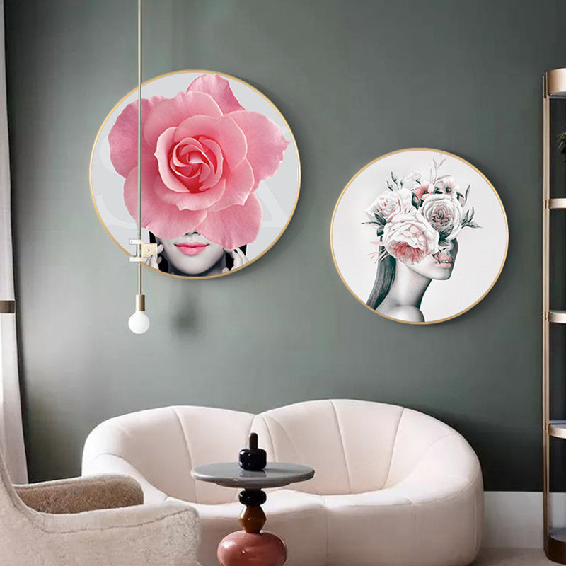 Modern Flower and Girl Canvas Pastel Color Bedroom Wall Art Decor, Multiple Sizes Light Pink Clearhalo 'Art Gallery' 'Canvas Art' 'Contemporary Art Gallery' 'Modern' Arts' 1760869