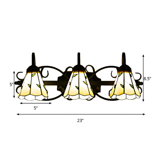Lodge Leaf Vanity Light 3 Lights Stained Glass Wall Mount Lighting in Beige for Bedroom Lighting Clearhalo 'Industrial' 'Middle century wall lights' 'Tiffany wall lights' 'Tiffany' 'Wall Lamps & Sconces' 'Wall Lights' Lighting' 176088