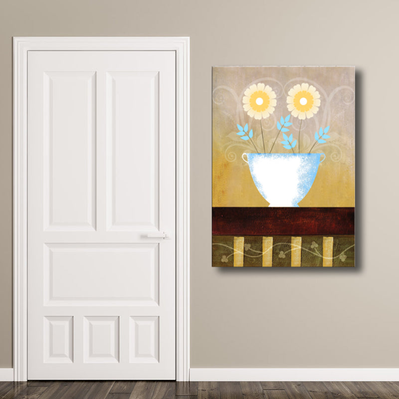 Light Color Flower Wall Decor Textured Art Nouveau Style Girls Bedroom Canvas Art Yellow Clearhalo 'Arts' 'Canvas Art' 1760966