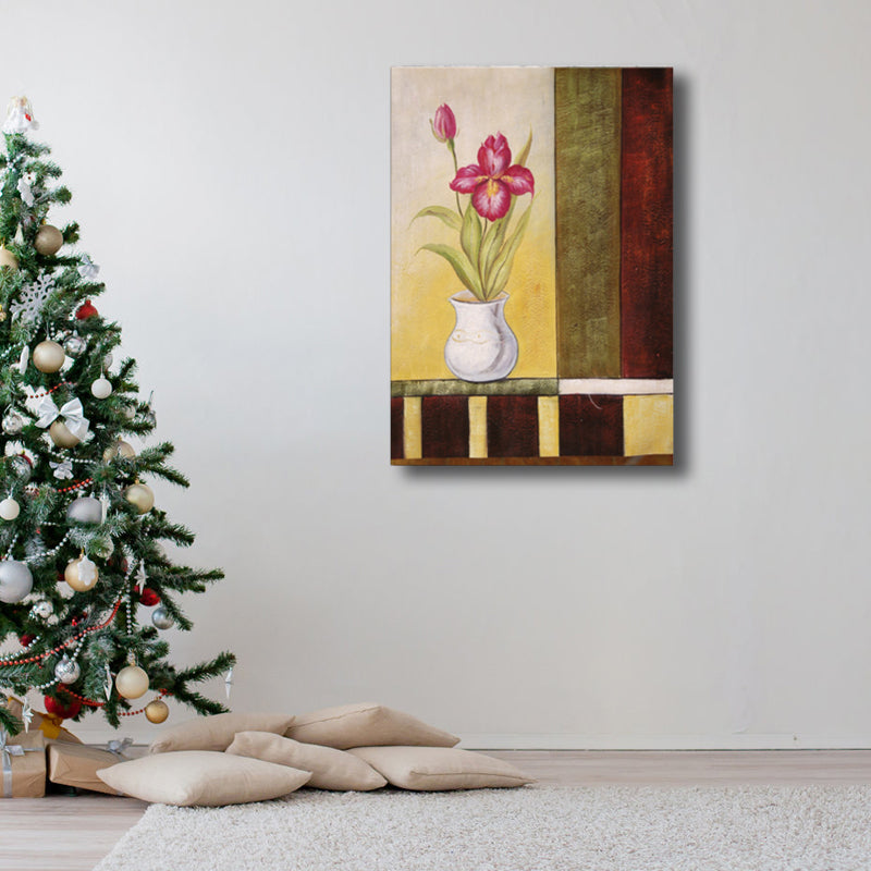 Light Color Flower Wall Decor Textured Art Nouveau Style Girls Bedroom Canvas Art Pink Clearhalo 'Arts' 'Canvas Art' 1760974