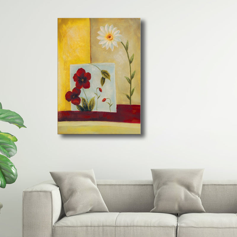 Light Color Flower Wall Decor Textured Art Nouveau Style Girls Bedroom Canvas Art Red Clearhalo 'Arts' 'Canvas Art' 1760978