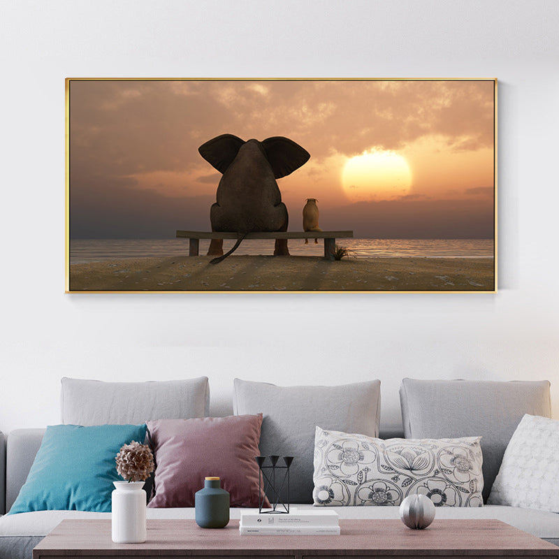 Contemporary Elephant and Dog Canvas Soft Color Bedroom Painting, Multiple Sizes Clearhalo 'Art Gallery' 'Canvas Art' 'Contemporary Art Gallery' 'Modern' Arts' 1761002