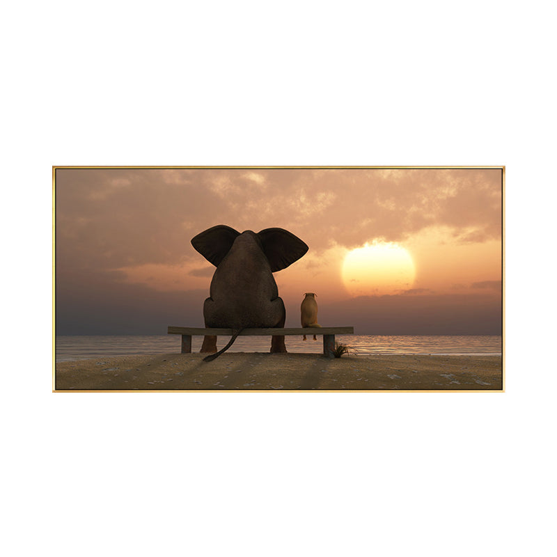 Contemporary Elephant and Dog Canvas Soft Color Bedroom Painting, Multiple Sizes Clearhalo 'Art Gallery' 'Canvas Art' 'Contemporary Art Gallery' 'Modern' Arts' 1761004