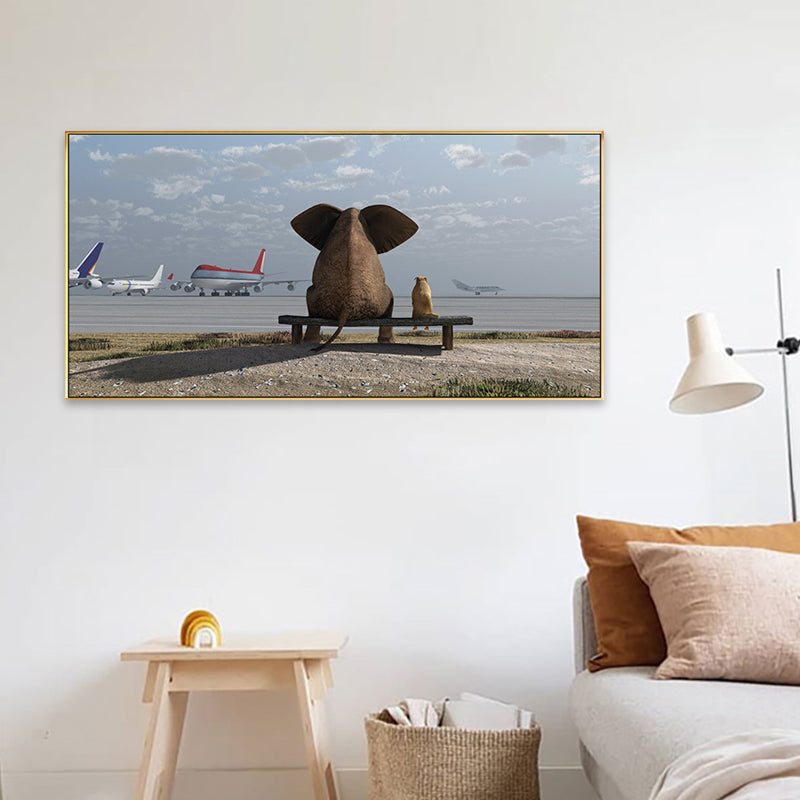 Contemporary Elephant and Dog Canvas Soft Color Bedroom Painting, Multiple Sizes Clearhalo 'Art Gallery' 'Canvas Art' 'Contemporary Art Gallery' 'Modern' Arts' 1761009