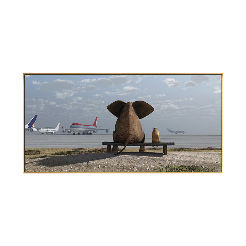Contemporary Elephant and Dog Canvas Soft Color Bedroom Painting, Multiple Sizes Clearhalo 'Art Gallery' 'Canvas Art' 'Contemporary Art Gallery' 'Modern' Arts' 1761011