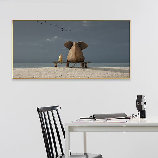 Contemporary Elephant and Dog Canvas Soft Color Bedroom Painting, Multiple Sizes Clearhalo 'Art Gallery' 'Canvas Art' 'Contemporary Art Gallery' 'Modern' Arts' 1761018