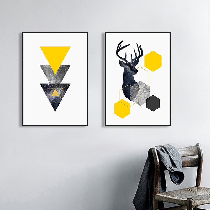 Illustration Deer Canvas Print Living Room Animal Wall Art in Pastel Color, Set of 2 Yellow Clearhalo 'Art Gallery' 'Canvas Art' 'Contemporary Art Gallery' 'Modern' Arts' 1761028