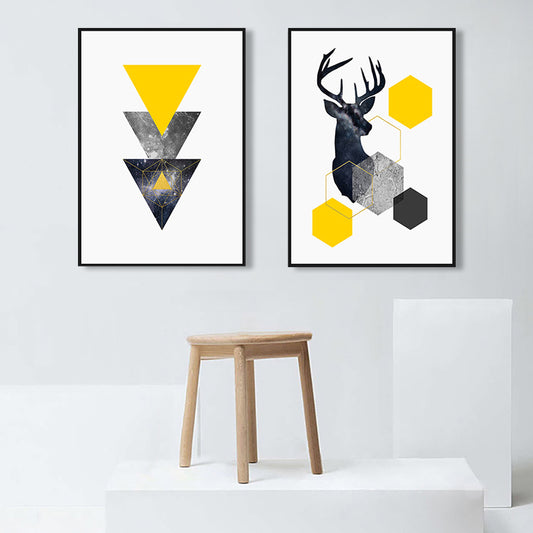 Illustration Deer Canvas Print Living Room Animal Wall Art in Pastel Color, Set of 2 Clearhalo 'Art Gallery' 'Canvas Art' 'Contemporary Art Gallery' 'Modern' Arts' 1761029