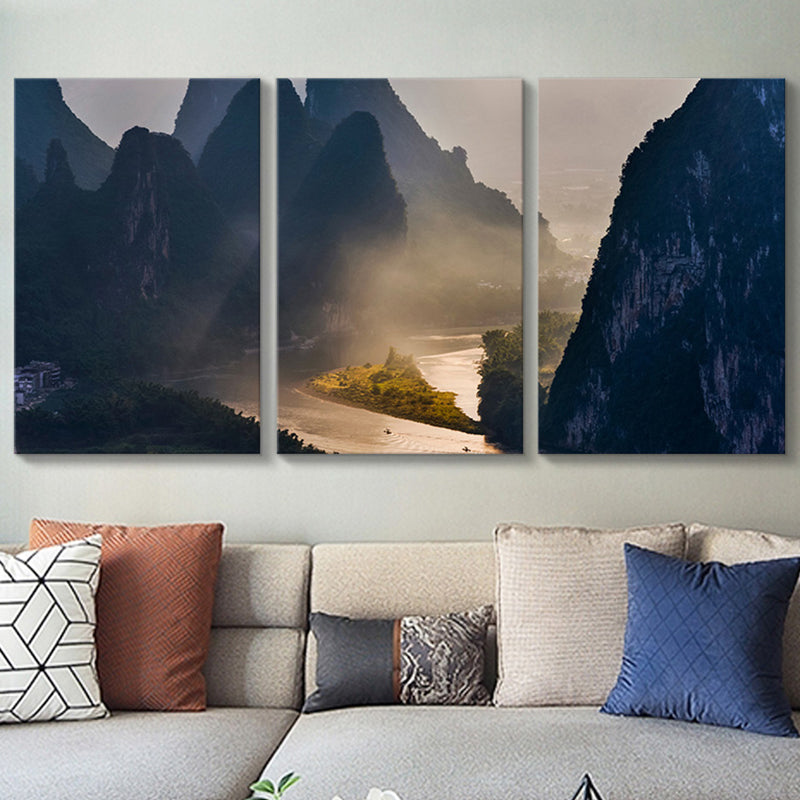 Misty Mountains Scene Wall Decor for Bathroom Photography Canvas Art Print, Multiple Sizes Black Clearhalo 'Art Gallery' 'Canvas Art' 'Contemporary Art Gallery' 'Modern' Arts' 1761095