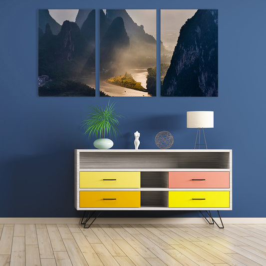 Misty Mountains Scene Wall Decor for Bathroom Photography Canvas Art Print, Multiple Sizes Clearhalo 'Art Gallery' 'Canvas Art' 'Contemporary Art Gallery' 'Modern' Arts' 1761096