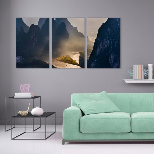 Misty Mountains Scene Wall Decor for Bathroom Photography Canvas Art Print, Multiple Sizes Clearhalo 'Art Gallery' 'Canvas Art' 'Contemporary Art Gallery' 'Modern' Arts' 1761097