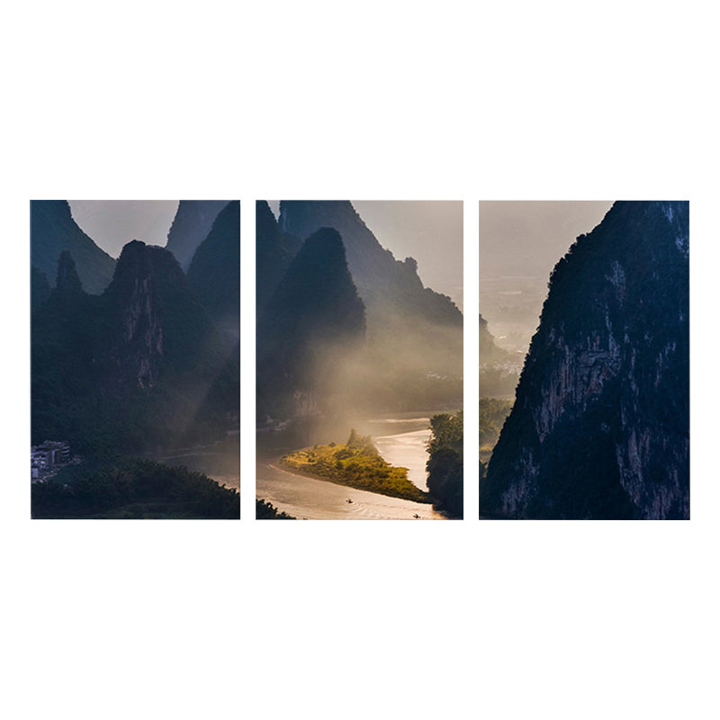 Misty Mountains Scene Wall Decor for Bathroom Photography Canvas Art Print, Multiple Sizes Clearhalo 'Art Gallery' 'Canvas Art' 'Contemporary Art Gallery' 'Modern' Arts' 1761098