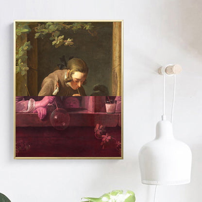 Textured Purple Art Print Retro Spoof Painting Chardin Soap Bubbles Wall Decor for Bedroom Purple Clearhalo 'Arts' 'Canvas Art' 1761139