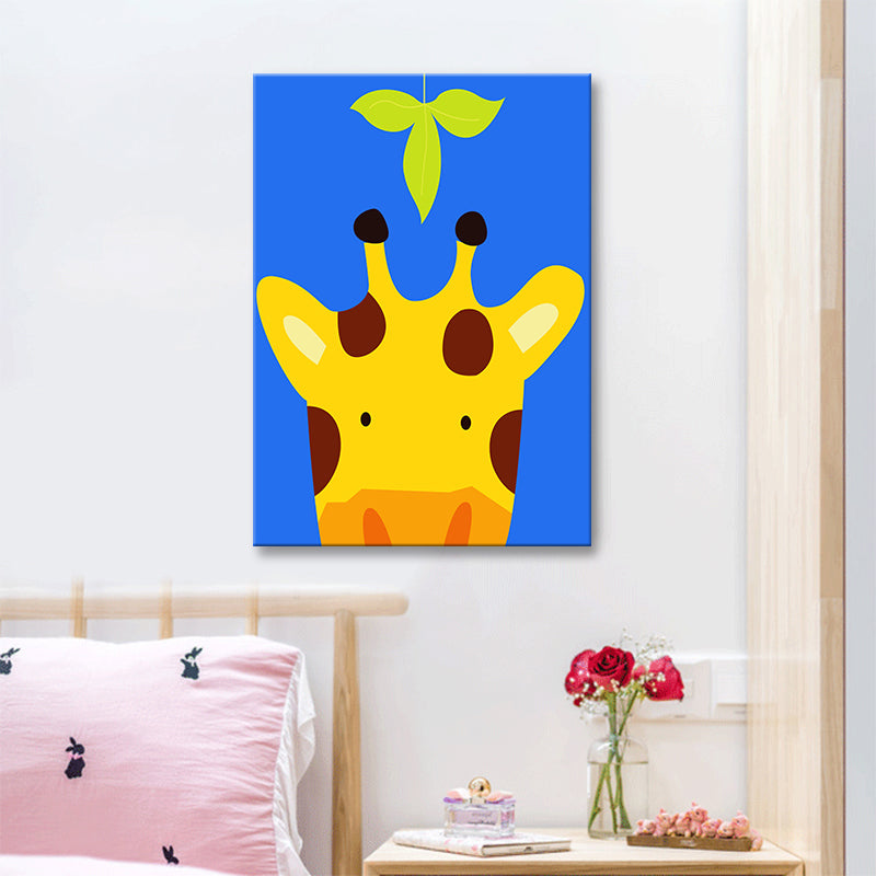 Illustration Animal Wall Art Decor Pastel Color Kids Style Canvas Print for House Interior Blue Clearhalo 'Art Gallery' 'Canvas Art' 'Kids' Arts' 1761227