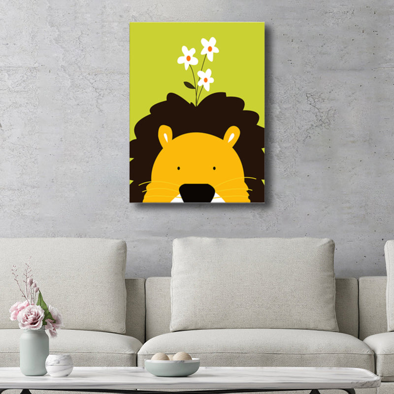 Illustration Animal Wall Art Decor Pastel Color Kids Style Canvas Print for House Interior Yellow Clearhalo 'Art Gallery' 'Canvas Art' 'Kids' Arts' 1761234