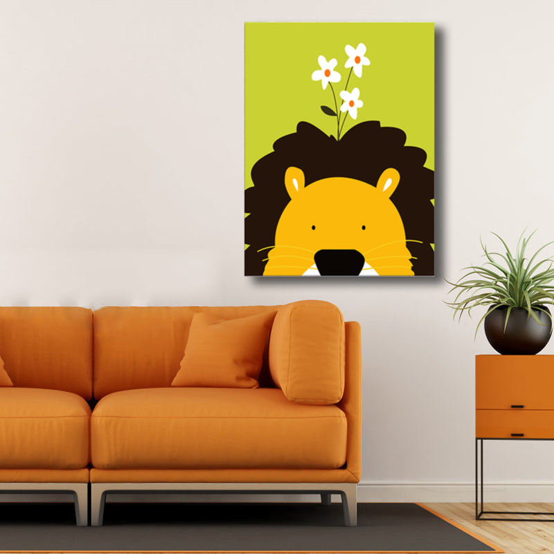 Illustration Animal Wall Art Decor Pastel Color Kids Style Canvas Print for House Interior Clearhalo 'Art Gallery' 'Canvas Art' 'Kids' Arts' 1761235