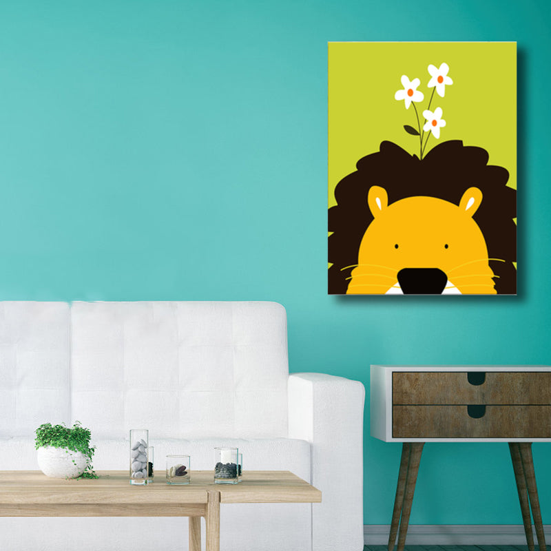 Illustration Animal Wall Art Decor Pastel Color Kids Style Canvas Print for House Interior Clearhalo 'Art Gallery' 'Canvas Art' 'Kids' Arts' 1761236