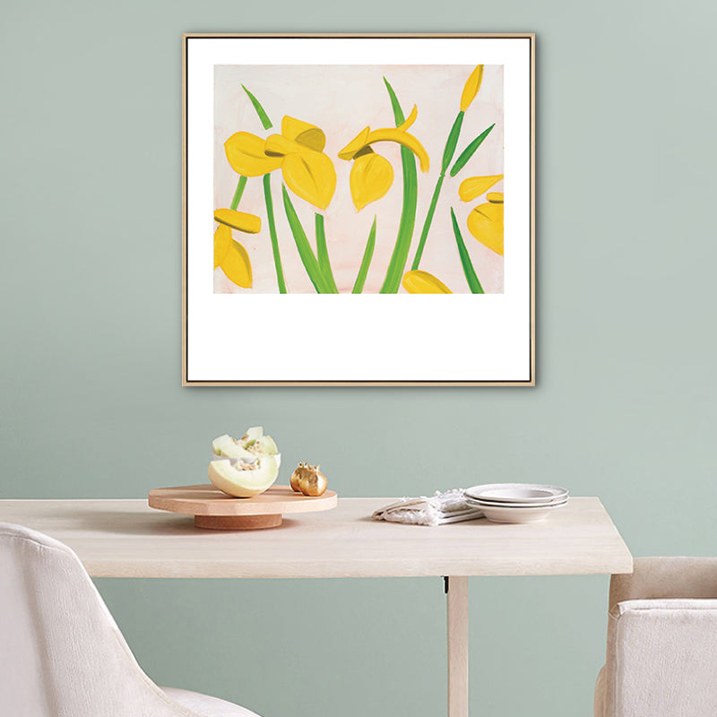 Nordic Drawing Tulip Flowers Art Print Canvas Textured Pastel Wall Decor for Room Yellow Clearhalo 'Arts' 'Canvas Art' 1761264