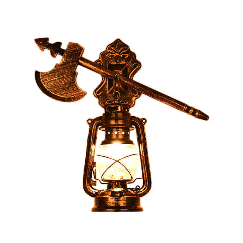 Clear Glass Rust Sconce Light Kerosene 1-Light Industrial Wall Lamp Fixture for Porch with Trumpet Clearhalo 'Art deco wall lights' 'Cast Iron' 'Glass' 'Industrial wall lights' 'Industrial' 'Middle century wall lights' 'Modern' 'Rustic wall lights' 'Tiffany' 'Traditional wall lights' 'Wall Lamps & Sconces' 'Wall Lights' Lighting' 176127