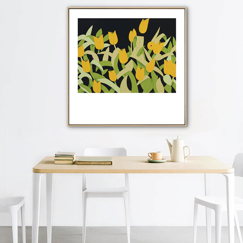 Nordic Drawing Tulip Flowers Art Print Canvas Textured Pastel Wall Decor for Room Green Clearhalo 'Arts' 'Canvas Art' 1761271